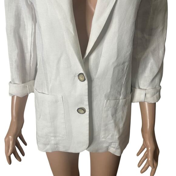 Garnet Hill White Linen Blazer Womens XS Lightweight Roll-Sleeve Single-Breasted - Picture 9 of 11